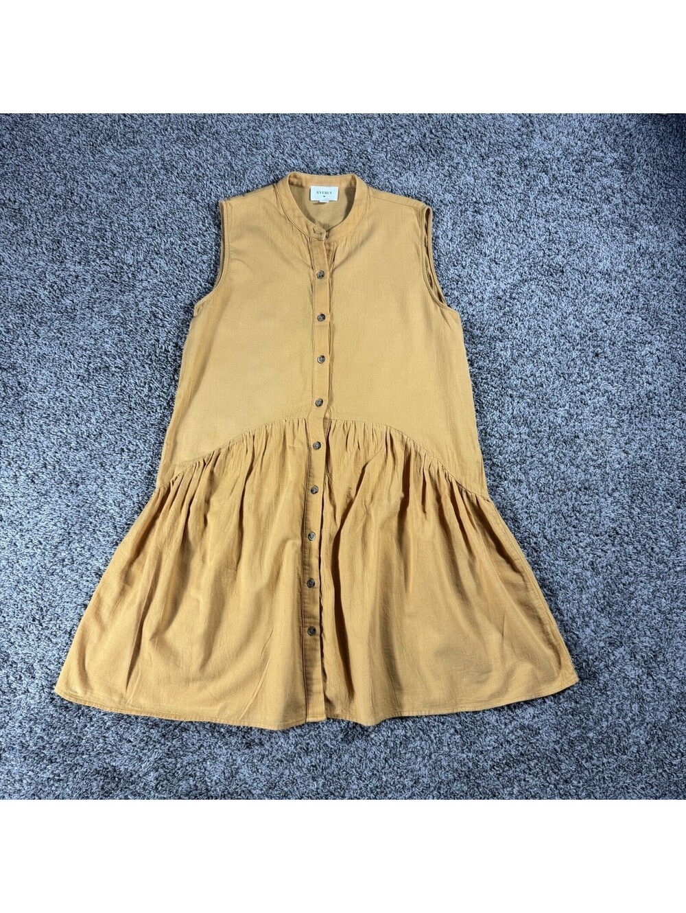 Everly Women’s Mustard Sleeveless Button‎ Front Babydoll Mini Dress Size S
